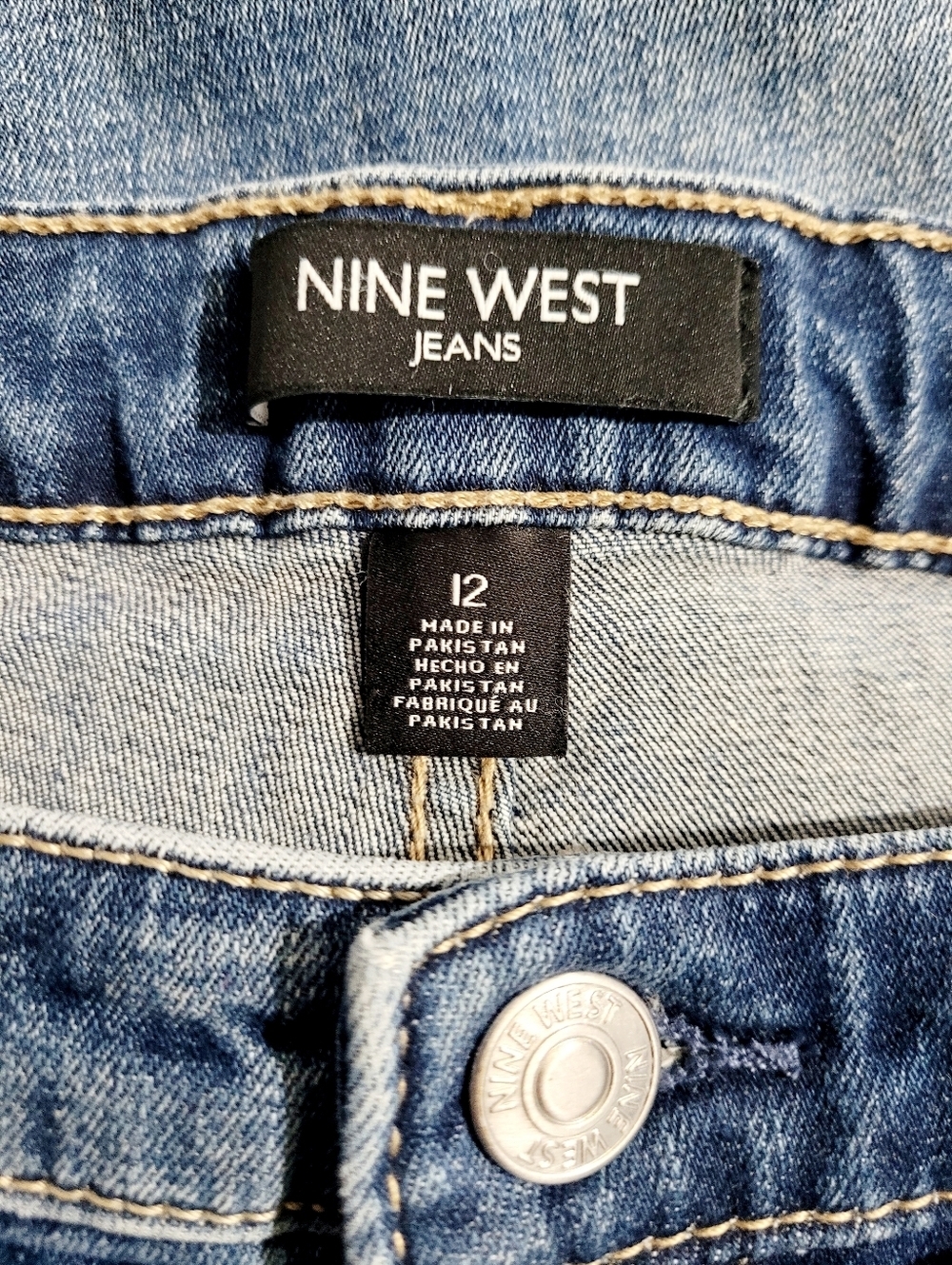 Nine West Gramercy Skinny Jeans Womens Size 12 Distressed Stretch Blue Denim - Picture 6 of 15